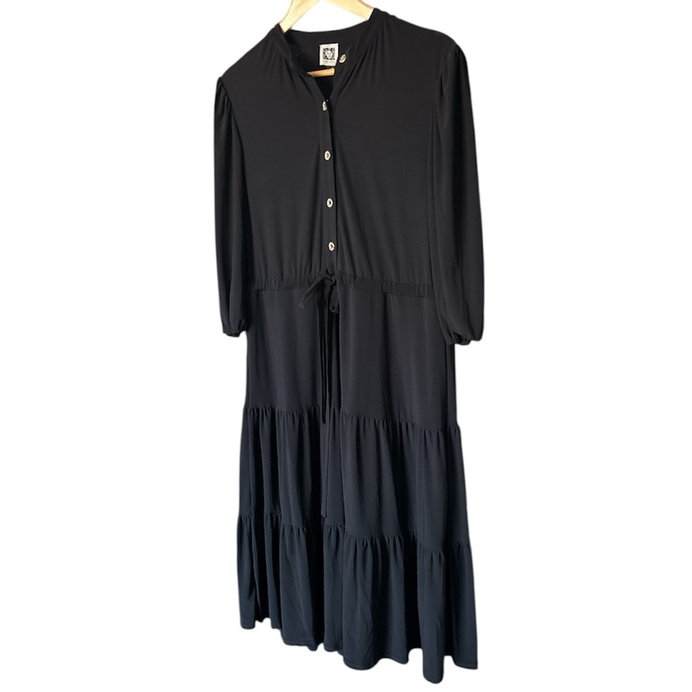 🖤 Anne Klein Tiered Midi Dress | NWT Gold Button Jersey, Size 8 - Picture 8 of 10